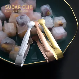 Set of 3 stainless steel mini sugar tongs in silver, gold, and rose gold finishes