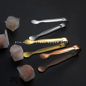 Set of three stainless steel mini sugar clips in silver, gold, and rose gold finishes.