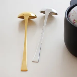 Pair of premium long handle stainless steel soup ladles in elegant gold and silver