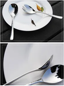 Close-up of 304 stainless steel cutlery set with elegant hammered finish handles