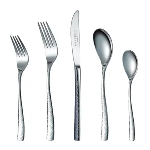 304 Stainless Steel Hammered Cutlery Collection Mirror Polished Steak Knife Dinner Fork Spoon Tableware For Western Dining