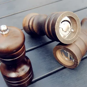 Premium manual dark wood pepper and salt spice grinder with stainless steel grinding mechanism