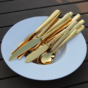 304 Stainless Steel Hammered Gold Cutlery Minimalist Mirror Polished Steak Knife Dinner Fork Dessert Spoon Tableware For Home Restaurant Wedding