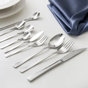 Elegant stainless steel cutlery set featuring mirror-polished steak knife fork and spoons