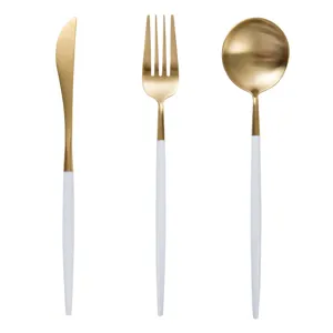 White and gold Portuguese style 304 stainless steel cutlery set with knife fork and spoon