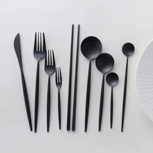 Matte black stainless steel cutlery set with round handles in Portuguese style