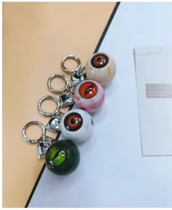 Gothic style eyeball keychain charm set with colorful resin eyes and heart pendants