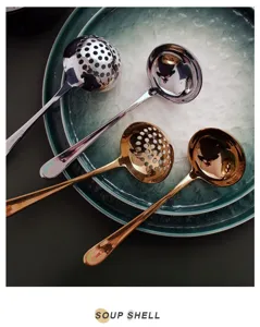 Premium 304 stainless steel soup ladle and slotted spoon set with elegant mirror finish
