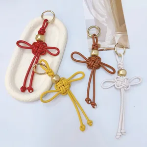 Breloques de sac artisanales en cuir PU avec nœud chinois en couleurs assorties pour clé