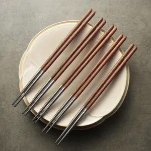 Danish Minimalist 304 Stainless Steel And Wenge Wood Spliced Chopsticks Heat Resistant Non Slip Reusable Tableware For Kitchen