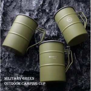 Tragbarer Outdoor Campingbecher Militärgrün 304 Edelstahl Kaffeetasse Für Wandern Picknick Industrie-Stil Wasserbecher
