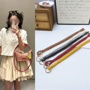 Handmade Woven PU Leather Bag Strap Replacement Braided Handle With Gold Metal Rings DIY Purse Accessories For Women Casual Handbag