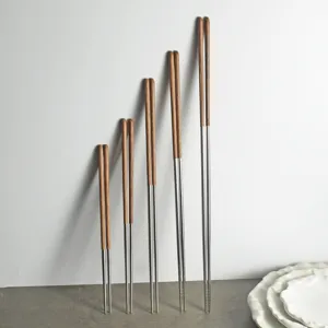 Premium extralange Essstäbchen aus Wengeholz und 304 Edelstahl für Hot Pot und Frittierarbeiten