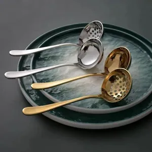 304 Stainless Steel Soup Spoon And Slotted Spoon Mirror Polished Thickened Creative Hot Pot Ladle For Home Kitchen Dining