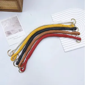 Hand-woven PU leather bag straps in multiple colors featuring gold-tone metal rings