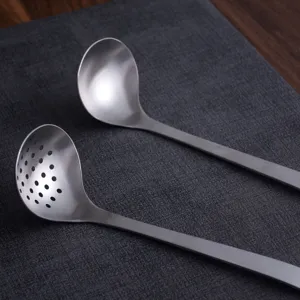 Japanse stijl soeplepel en schuimspaan set van geborsteld roestvrij staal met lange steel