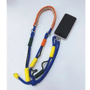 Hand-woven colorful crossbody phone lanyard for outdoor anti-lost use with metal rings