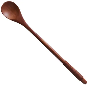 Handmade retro Phoebe wood stirring spoon with long handle and thread wrapped grip
