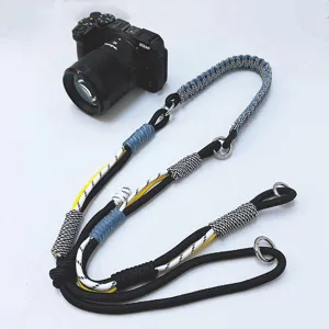 Handmade adjustable woven camera and phone lanyard strap with multi-color paracord
