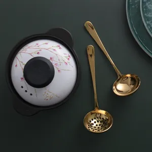 Elegant gold 304 stainless steel soup ladle and slotted spoon set for home kitchen