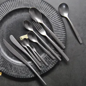 Japanischer Stil Retro Matt Edelstahl Besteck Set Steakmesser Speisegabel Suppenlöffel Teelöffel Fruchtgabel Buttermesser Minimalistisches Geschirr