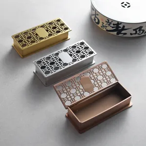 Retro Chinese Style Stainless Steel Toothpick Holder Hollow Lattice Metal Toothpick Box Decorative Storage Jar For Hotel Home Table