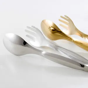 Nordic style stainless steel food tongs in gold and silver for BBQ, steak and bread