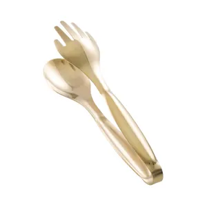 Elegant Nordic style golden stainless steel food tongs perfect for steak, BBQ, and bread serving