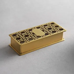 Retro golden hollow-out metal toothpick box with elegant court style lattice design