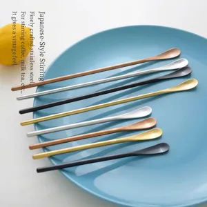 Japanese Style 304 Stainless Steel Long Handle Stirring Spoon For Coffee Milk Powder Honey Mirror Matte Metal Mixing Spoon Kitchen Gadget