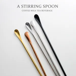 Set of 304 stainless steel long handle stirring spoons in multiple metallic finishes