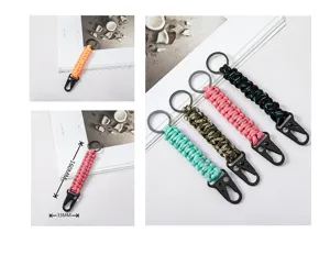 Handmade paracord keychain with eagle beak clip shown with 160mm x 33mm dimensions