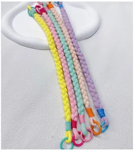 Handmade colorful braided phone wrist strap short lanyard with vibrant round hooks detail