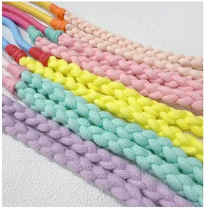 Detailed close-up of colorful handcrafted braided macrame straps for phone or bags