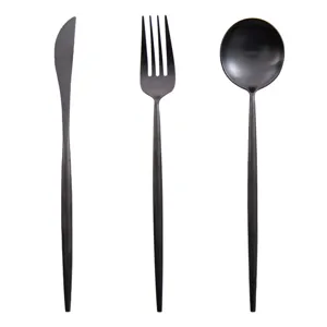 Premium matte black 3-piece stainless steel cutlery set with minimalist round handles