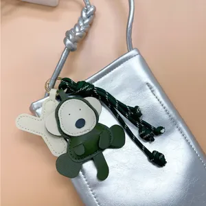 Exquisite handmade PU leather cartoon monkey keychain charm for backpacks and handbags