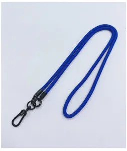 Close-up showing the durable blue braided phone lanyard with premium black metal clasp