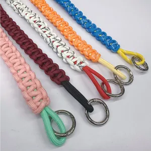 Handmade braided paracord wrist lanyard with metal ring in vibrant colors