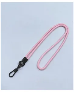 Premium pink braided long lanyard with black metal swivel clasp for phone or camera