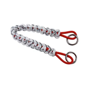 Handmade red and white paracord woven wrist strap lanyard with double silver metal rings
