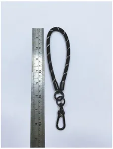 Close-up showing the size of the thick braided anti-loss wrist strap with a ruler