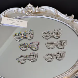Niche Design Rhinestone Glasses Shape Hair Clips Full Diamond Heart Round Square Fringe Clips Alloy Korean Style Hair Accessories For Women