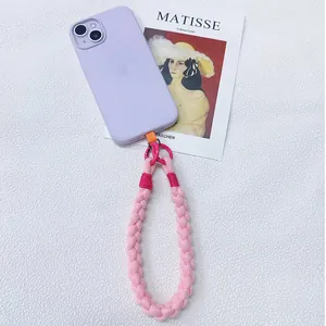 Hand-braided pink phone wrist strap lanyard for travel anti-lost security