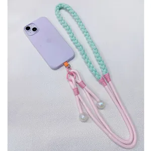 Hand Woven Dopamine Color Phone Lanyard Adjustable Crossbody Strap Replacement Anti-lost Polyester Braided Cord For Women