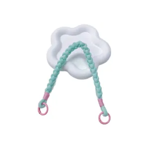 Handmade braided mint green and pink mobile phone wrist strap with durable metal rings