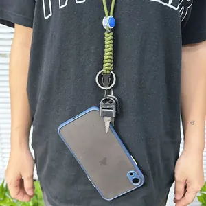 High-quality adjustable green paracord neck lanyard with durable zinc alloy ring for keys and phone