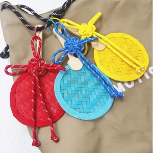 Handmade colorful bamboo woven fan pendants with traditional Chinese knots for bag charms