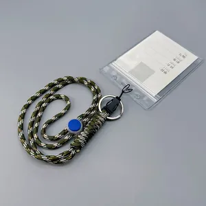 Durable adjustable paracord lanyard with transparent ID card holder for work and office use