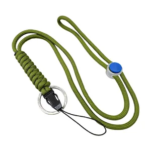 Adjustable army green paracord lanyard with zinc alloy ring for phone and keys