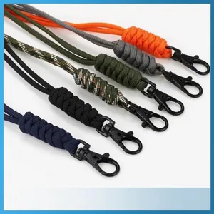 Hand-braided multi-color lanyards with black metal lobster claw hooks for ID cards